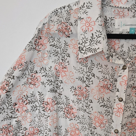 ANTHROPOLOGIE Enchanted Floral Button Down Top Cotton Embroidered Plus Size 2X - Picture 7 of 16